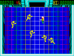 Smash T.V. (ZX Spectrum) screenshot: Lots of men with clubs attack you!