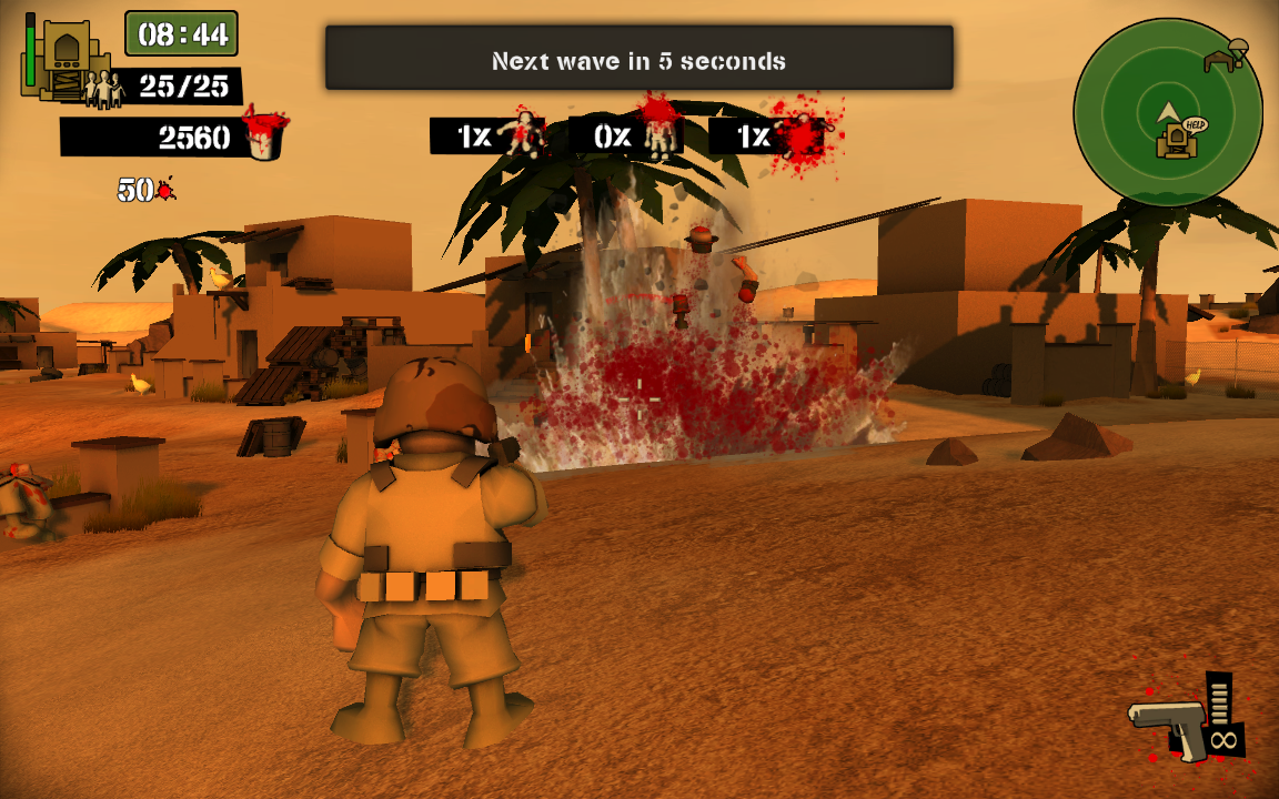 Foreign Legion: Buckets of Blood (Macintosh) screenshot: A well placed bullet blows an Exploder to pieces with his own explosives. Lovely.