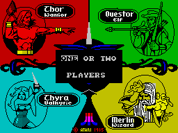 Gauntlet (ZX Spectrum) screenshot: Number of players and character selection