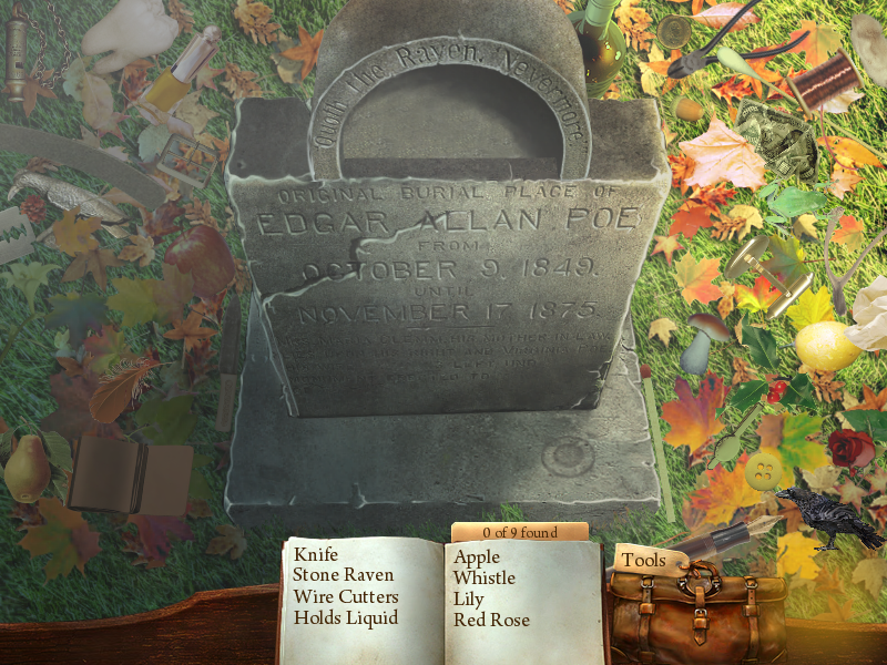 Midnight Mysteries: The Edgar Allan Poe Conspiracy (Windows) screenshot: Grave close-up view