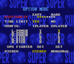 Super Street Fighter II (SNES) screenshot: Options