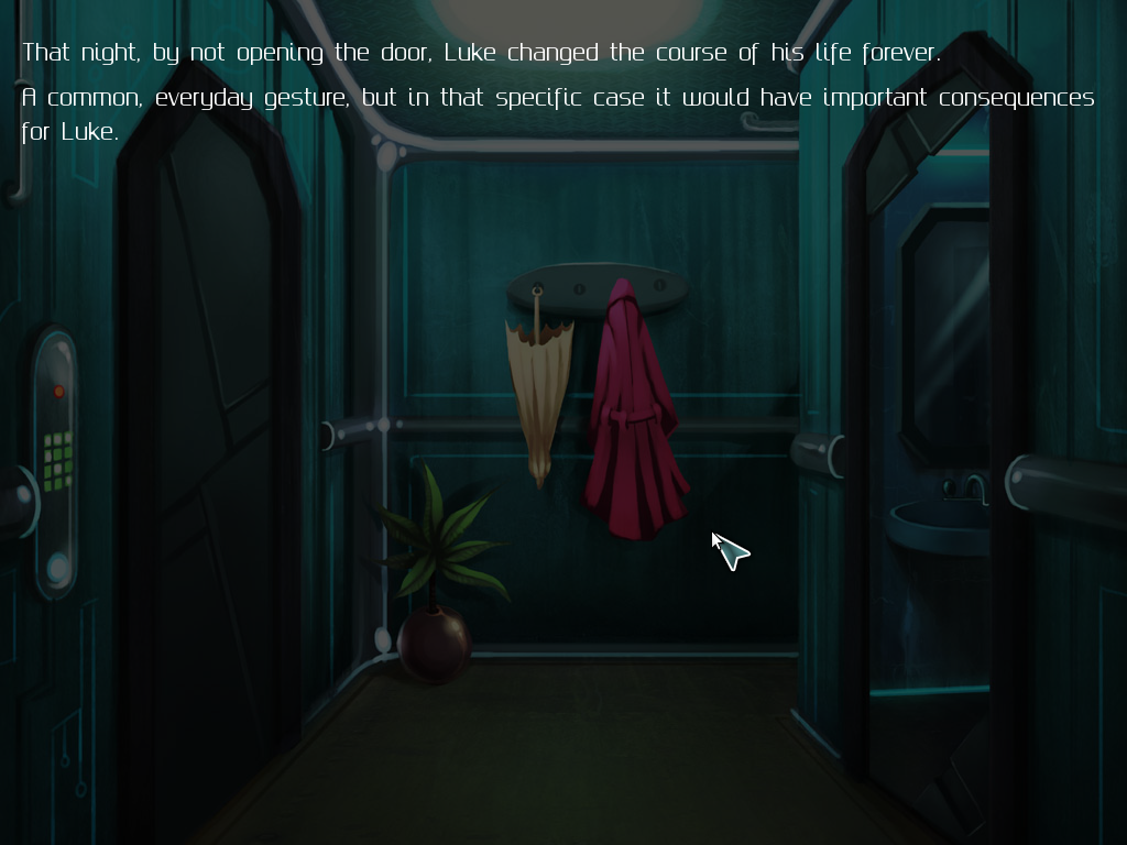 Bionic Heart (Linux) screenshot: The game ends quick if you don't open the door but, instead, call the police.