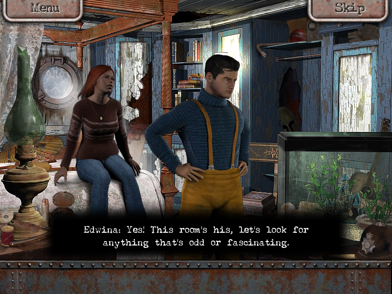 Margrave Manor 2: The Lost Ship (Windows) screenshot: Tom and Edwina at the Captain's quarters.