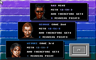 No Second Prize (Atari ST) screenshot: Podium results