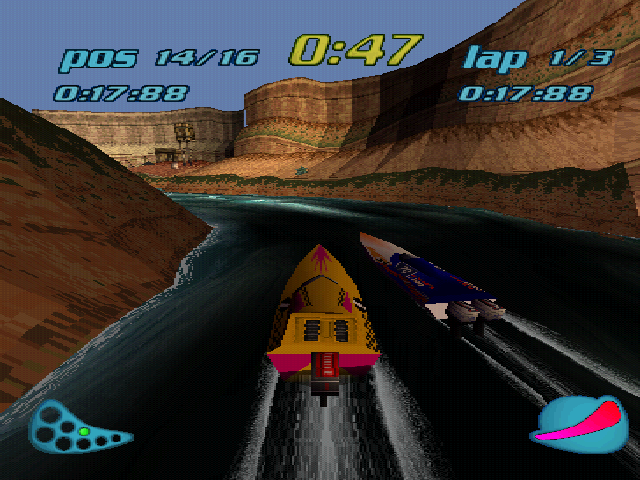 Turbo Prop Racing (PlayStation) screenshot: These waters are faster and tighter than the ones in the last race.
