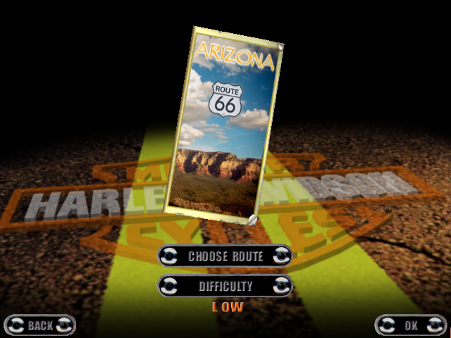 Harley-Davidson: Race Across America (Windows) screenshot: Choose your track - I'll settle for Route 66