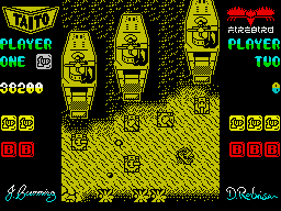 Sky Shark (ZX Spectrum) screenshot: Ouch, I've been hit!