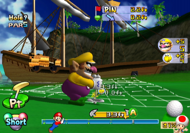 Mario Golf: Toadstool Tour (GameCube) screenshot: Wario putting...