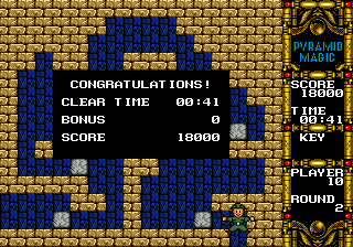 Pyramid Magic (Genesis) screenshot: A bonus is awarded depending on how much time is taken.