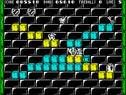 Solomon's Key (ZX Spectrum) screenshot: Ack, an enemy got me!