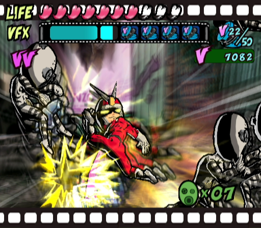 Viewtiful Joe (GameCube) screenshot: Using visual effects to defeat enemies