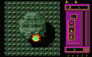 Goldrunner (Atari ST) screenshot: Flying int solid buildings is not a good idea