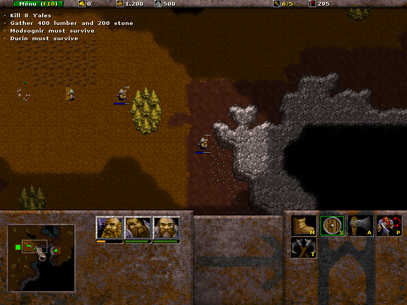 Wyrmsun (Windows) screenshot: Workers can mine stone from rock formations (v1.9.0).