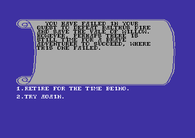 The Citadel of Chaos (Commodore 64) screenshot: Better luck next time!