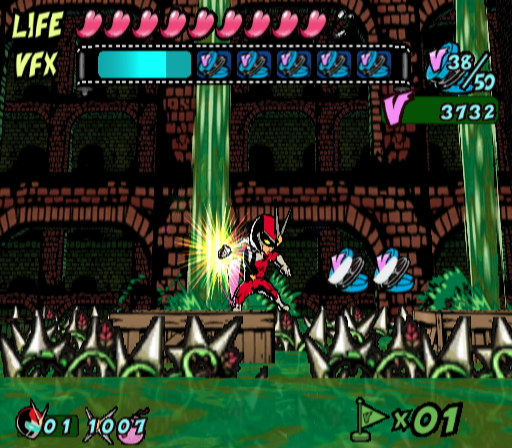 Viewtiful Joe (GameCube) screenshot: Don't fall on those spikes!