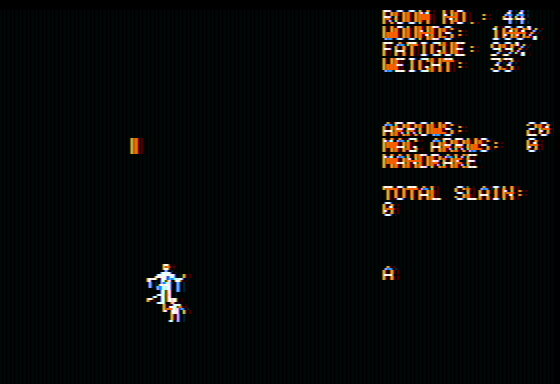 The Keys of Acheron (Apple II) screenshot: Fight against a Mandrake with a treasure in sight