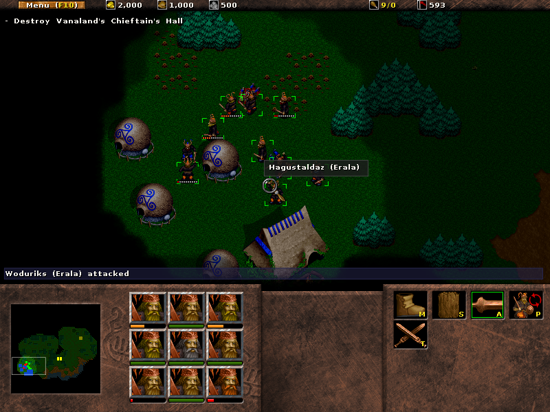 Wyrmsun (Windows) screenshot: The game has a day/night cycle, with different creatures gaining bonuses or penalties depending on the time of day (v1.9.0).