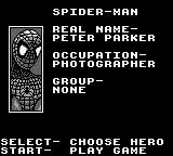 Spider-Man / X-Men: Arcade's Revenge (Game Boy) screenshot: Choose a hero