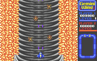 Gemini Wing (Atari ST) screenshot: A narrow tunnel to pursue