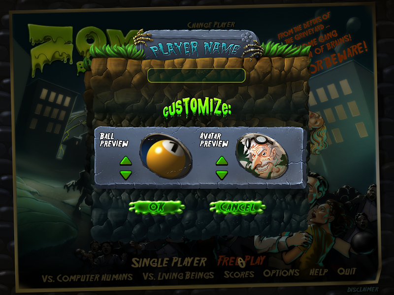 Zombie Bowl-O-Rama (Windows) screenshot: Choosing the avatar portrait and ball decals.