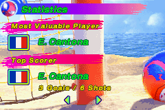 Ultimate Beach Soccer (Game Boy Advance) screenshot: Some statistics.