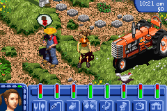 The Sims: Bustin' Out (Game Boy Advance) screenshot: On the farm with Uncle Hayseed