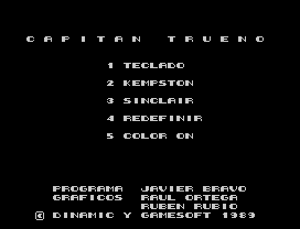 El Capitán Trueno (ZX Spectrum) screenshot: Main Menu