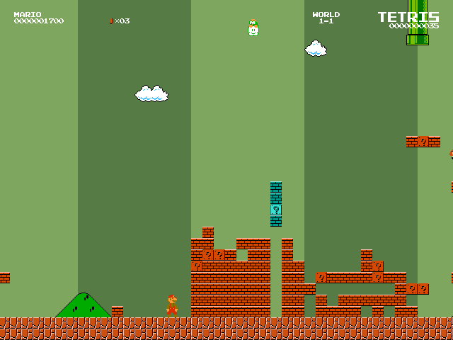 Tuper Tario Tros. (Browser) screenshot: Switching to the <i>Tetris</i> mode
