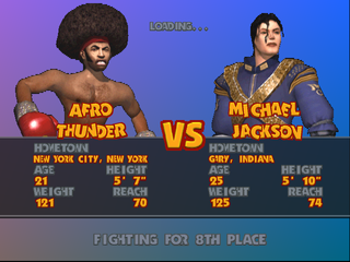 Ready 2 Rumble Boxing: Round 2 (PlayStation) screenshot: Afro Thunder vs. Michael Jackson