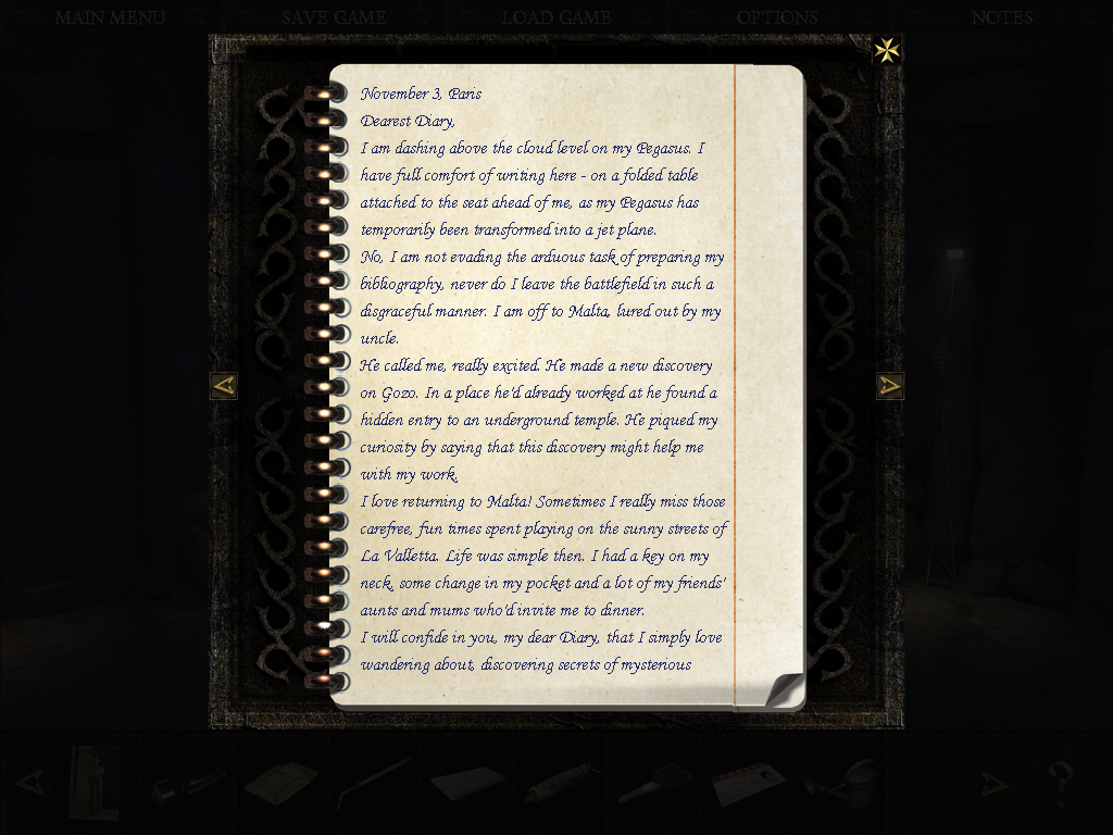 Chronicles of Mystery: The Scorpio Ritual (Windows) screenshot: Sylvie's journal