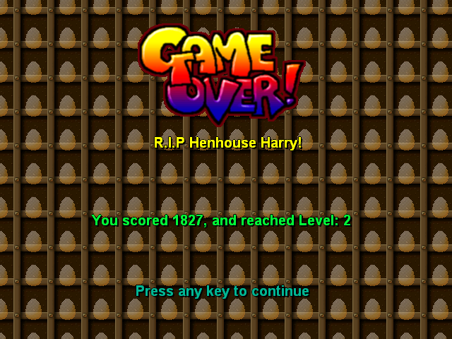Chuckie Egg: The Next Batch (Windows) screenshot: Game over