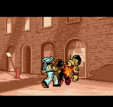 Fatal Fury: First Contact (Neo Geo Pocket Color) screenshot: Introduction frame: with a hard punch, the wandering fighter Rick Strowd smashes a big bad guy.