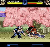 Fatal Fury: First Contact (Neo Geo Pocket Color) screenshot: Mai tries to attack Yamazaki, but she is surprised by the speed of his move Snake Tamer (low).
