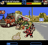 Fatal Fury: First Contact (Neo Geo Pocket Color) screenshot: Thanks to Kim Kaphwan's Kuu Sajin move impact, Terry Bogard is about to go to the heights again!