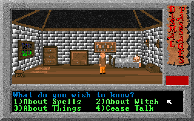 Dismal Passages: Part I - The Wicked Curse (DOS) screenshot: The 'Talk' menu.