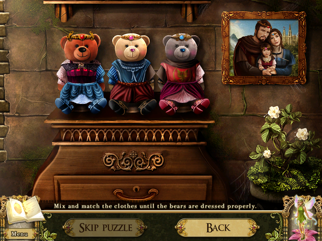Awakening: The Dreamless Castle (Windows) screenshot: Bears clothing puzzle