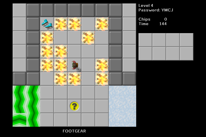 Tile World (Windows) screenshot: "Footgear", teaching about the shoes.