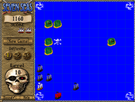 Seven Seas Deluxe (Browser) screenshot: The only escape route left is through the whirlpool.