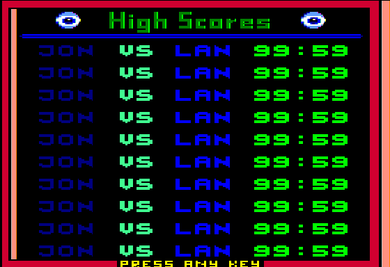Sub Stalker (Apple II) screenshot: high scores