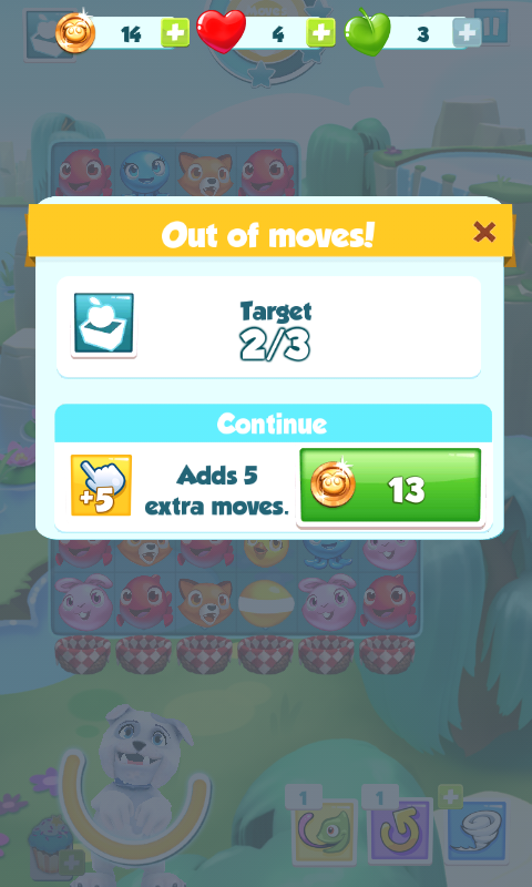 Puzzle Pets (Android) screenshot: Out of moves