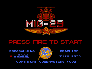 Mig-29 Soviet Fighter (Amiga) screenshot: Press fire to start!