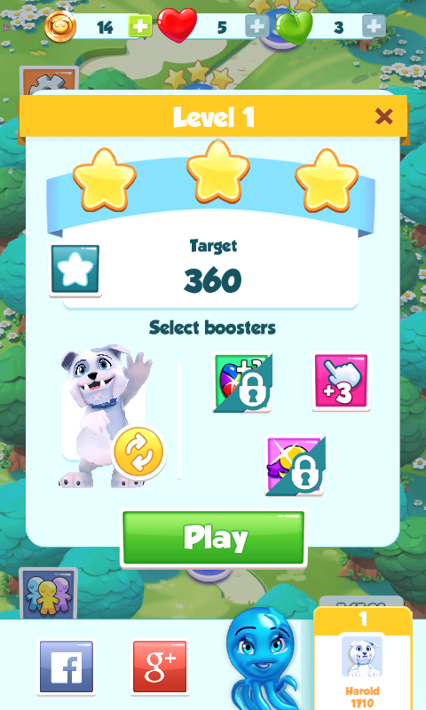 Puzzle Pets (Android) screenshot: Level 1