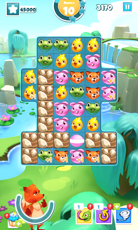 Puzzle Pets (Android) screenshot: The + tiles give extra moves when cleared