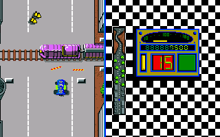 Turbo (Amiga) screenshot: Better wait for the train to pass...