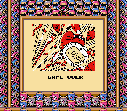 Wario Blast featuring Bomberman! (Game Boy) screenshot: Other funny (and now colored) Game Over screen..