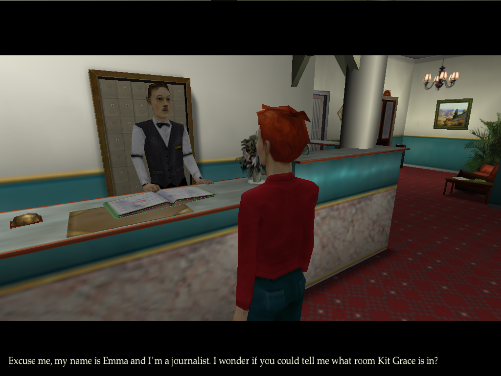 The Diamond Mystery of Rosemond Valley (Windows) screenshot: The receptionist of the Grand Hotel