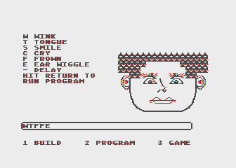 FaceMaker (Atari 8-bit) screenshot: You can program your faces to perform several actions