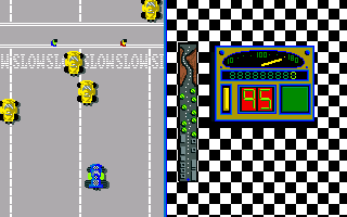 Turbo (Amiga) screenshot: Some cars and some pedestrians