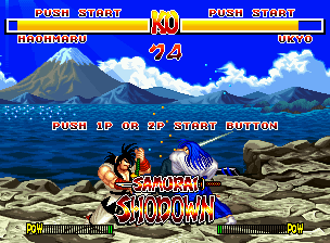 Samurai Shodown (Neo Geo) screenshot: If you are not fighting, watch the demonstration...