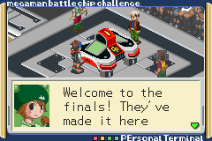 Mega Man: Battle Chip Challenge (Game Boy Advance) screenshot: Ribbita announces the final contestants...